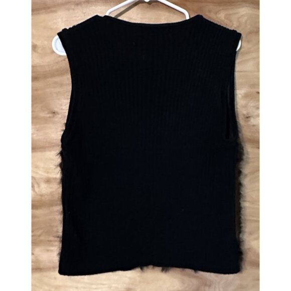 VTG KIKIT Faux Fur Striped Zip Vest Sweater Back Women Medium Brown Y2K Knitwear - Picture 4 of 7